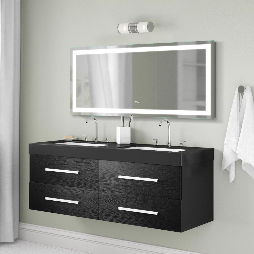 Frameless Vanity LED Lighted Dimmable Bathroom Mirror With Defogger, 60"x28"