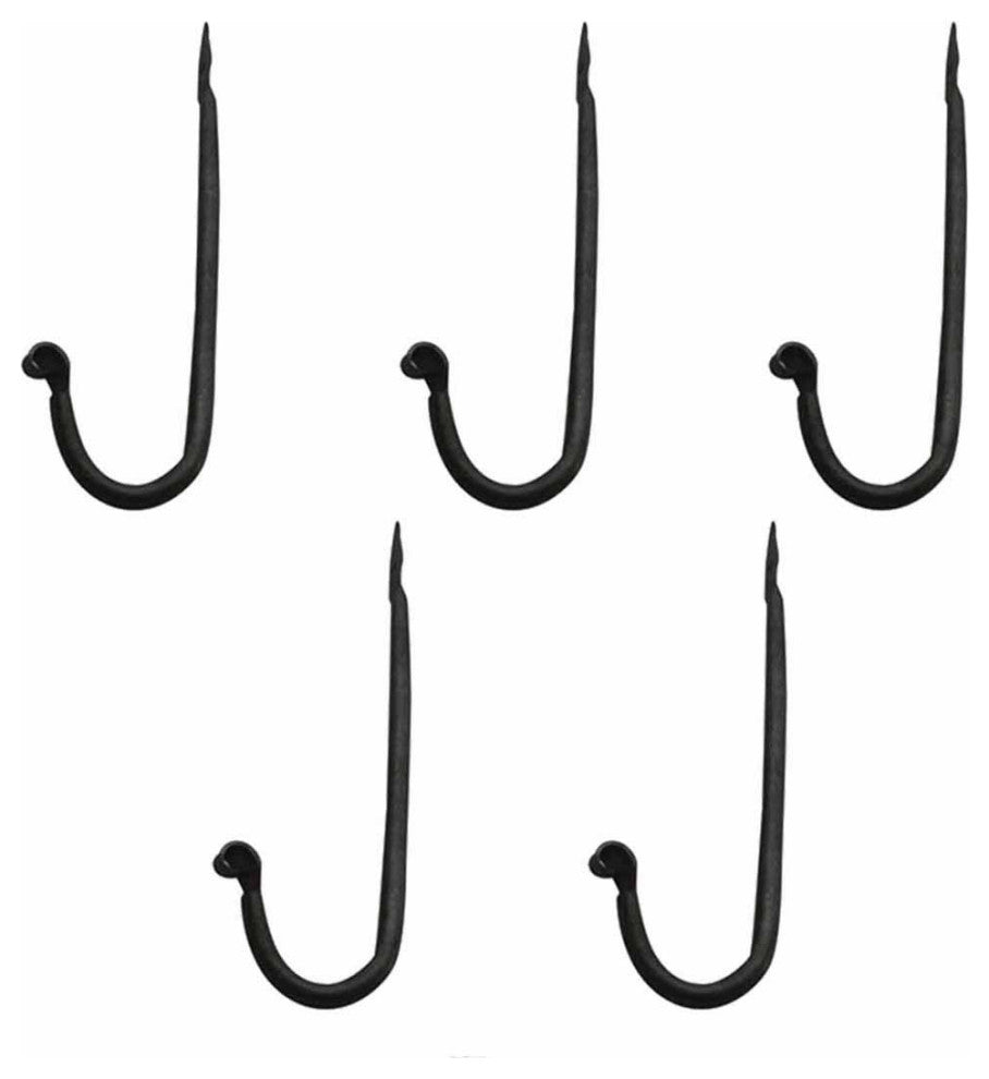 5 Coat Hooks Black Wrought Iron Rustproof Set of 5 |