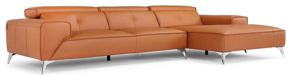 Raj Orange Reclining Leather Sectional, Left Chaise
