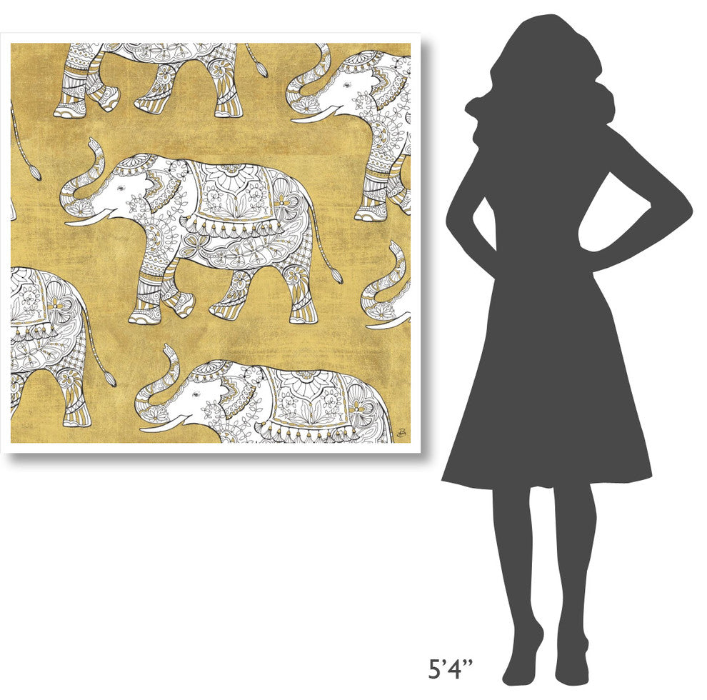 "Color my World Elephant Pattern Gold" Paper Print by Daphne Brissonnet, 42"x42"
