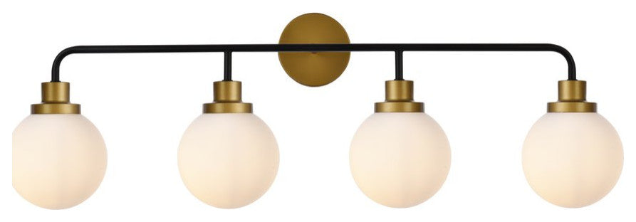 Helen 4-Light Bath Sconce, Black With Brass With Frosted Shade
