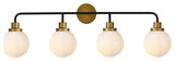 Helen 4-Light Bath Sconce, Black With Brass With Frosted Shade