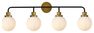 Helen 4-Light Bath Sconce, Black With Brass With Frosted Shade
