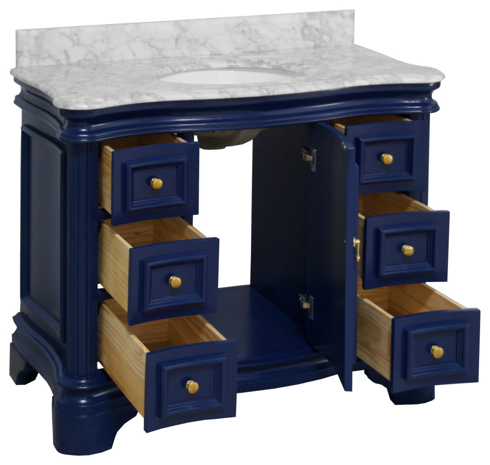 Katherine 42" Bath Vanity, Royal Blue, Carrara Marble