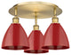 Ballston Dome-3 Light 19" Flush Mount-Brushed Brass, Red Shade