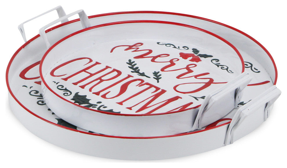 2-Piece Merry Christmas Trays With Side Handles