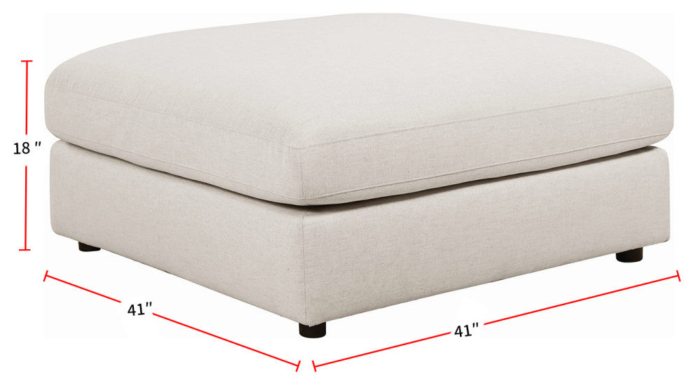 Upholstered Rectangular Ottoman, Beige Finish