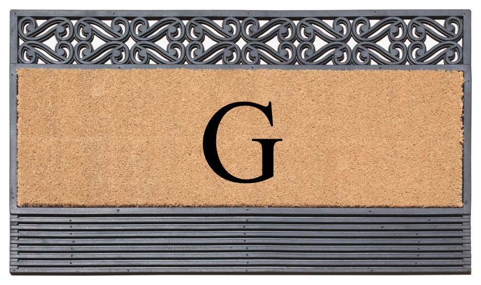 Rosewood Black/Beige 24"x36" Rubber And Coir Monogrammed Doormat, G