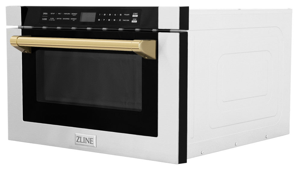 Microwave Drawer With Traditional Handles, Stainless and Gold, MWDZ-1-H-30-G