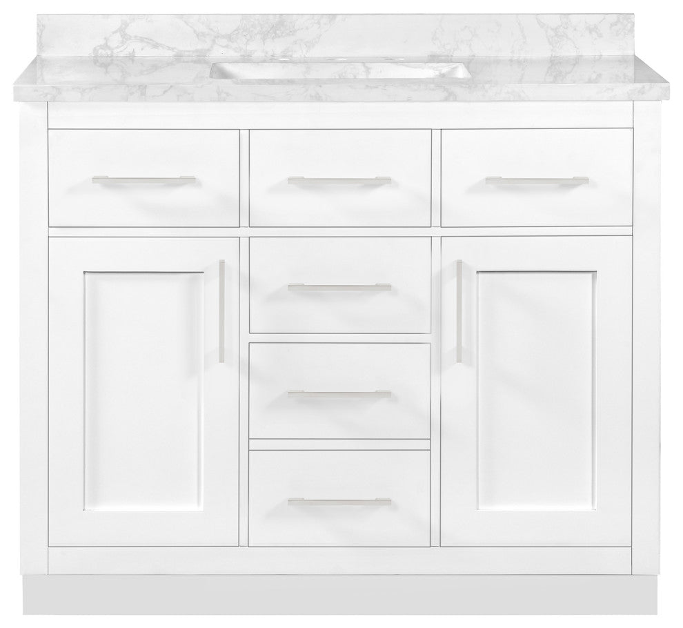 The Hudson Bathroom Vanity, White, 42", Single Sink, Freestanding