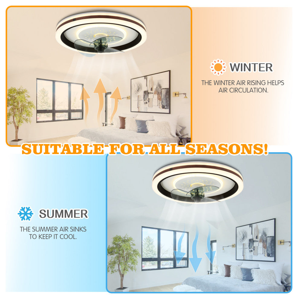 Bella Depot Modern Flush Mount  Reversible Ceiling Fan with Remote and LED Light