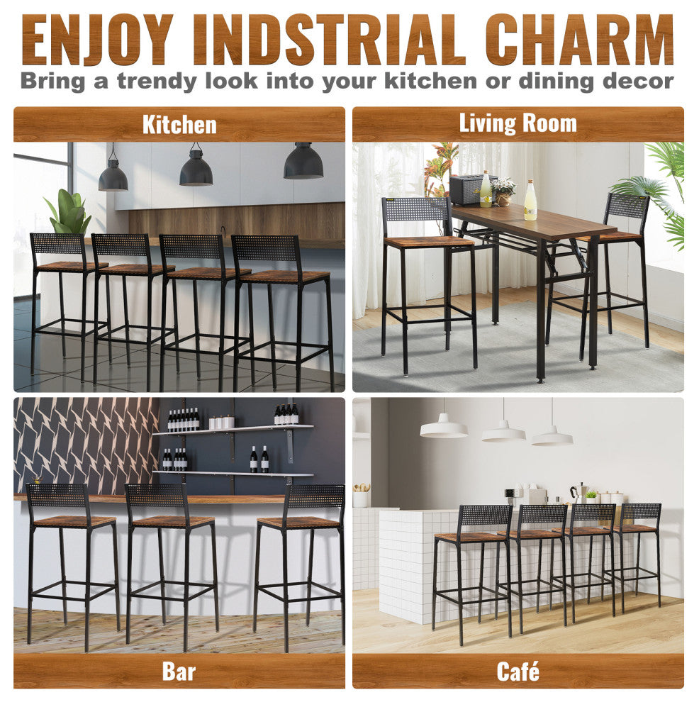 VEVOR Rustic Bar Stools Counter Height Square Bar Chairs with Backrest 29" 2 Set