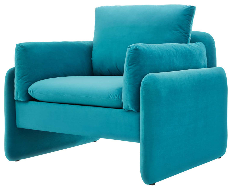 Armchair Accent Chair, Velvet, Blue, Modern, Living Lounge Hotel Hospitality