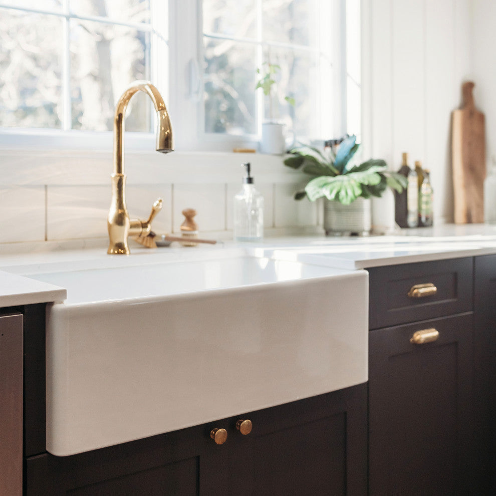 Austen Crisp White Fireclay 33" Single Bowl Farmhouse Undermount Kitchen Sink