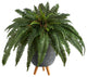 2.5' Boston Fern Artificial Plant, Gray Planter With Stand