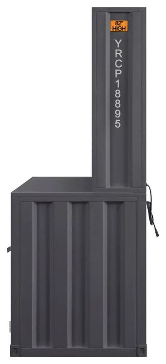 Industrial Desk, Cargo Design With Storage Cabinet & Upper Open Shelf, Gunmetal