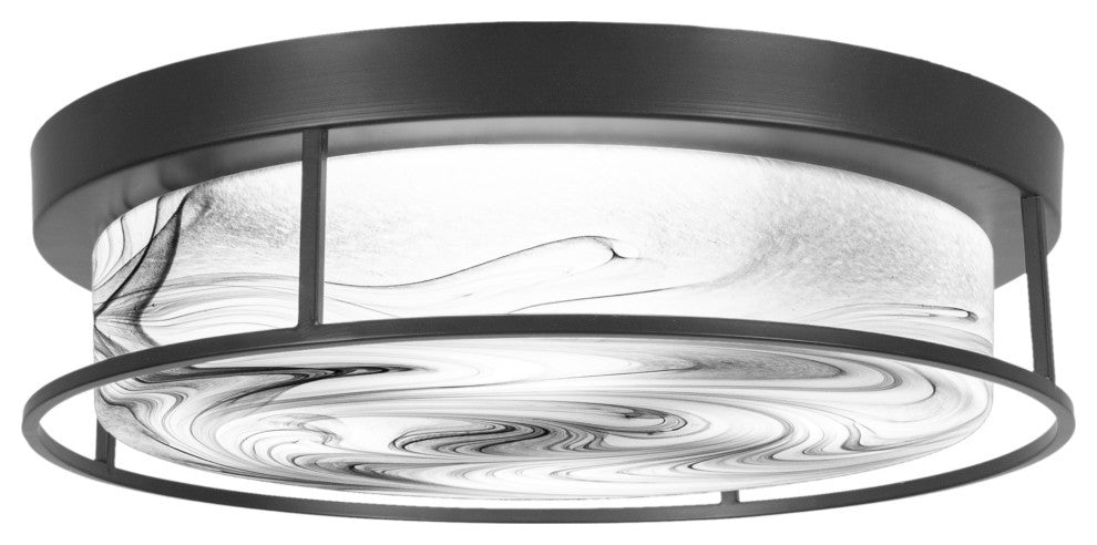 18" 4-Light Flush Mount Light, Matte Black, Onyx Swirl Glass