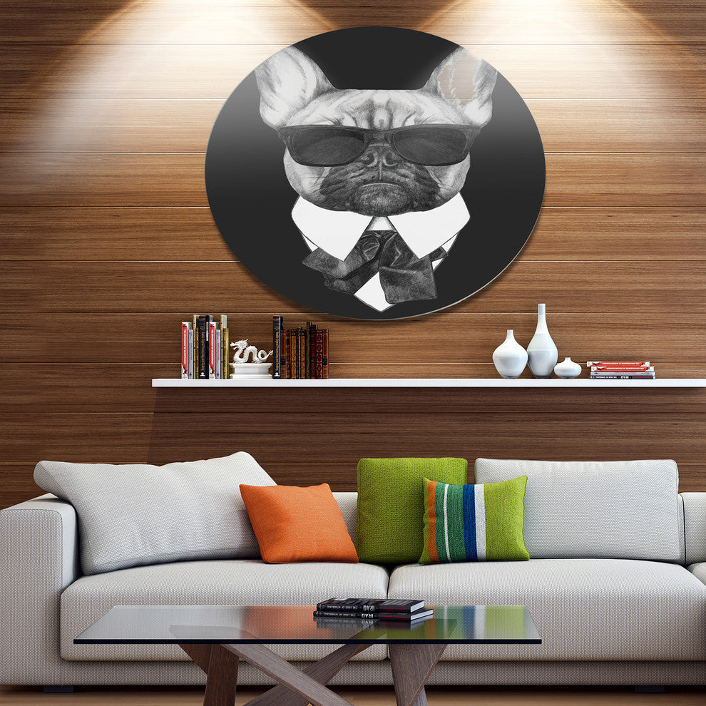 French Bulldog Fashion Portrait, Animal Round Wall Art, 11"