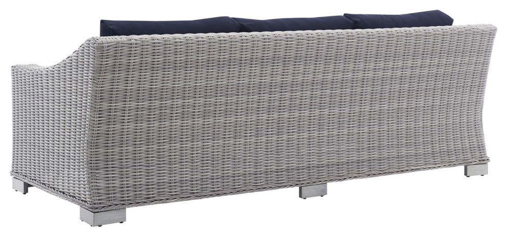 Lounge Sofa, Sunbrella, Rattan, Wicker, Gray Blue Navy, Modern, Outdoor