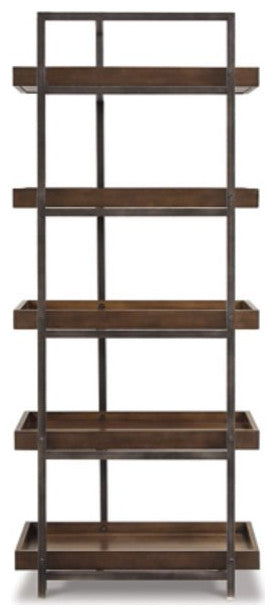 Industrial Bookcase, Tall Design With Black Metal Frame & Open Shelves, Brown