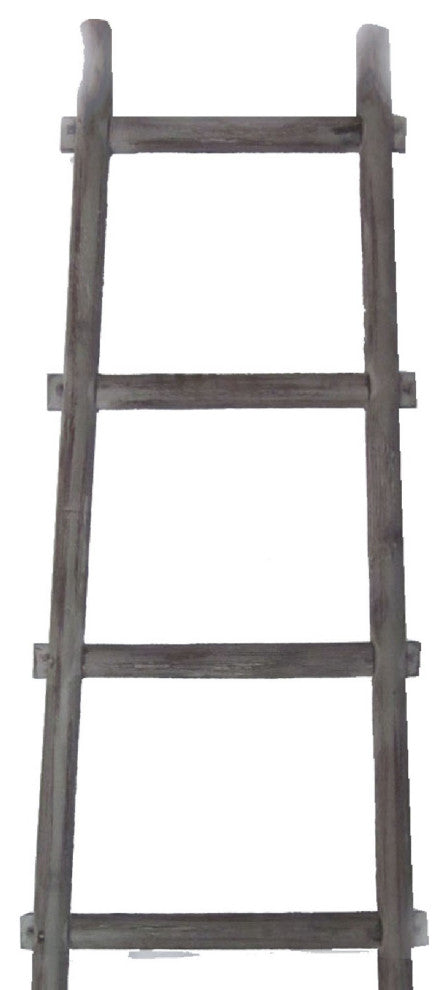 Benzara BM210390 Transitional Style Wooden Decor Ladder With 5 Steps, Gray