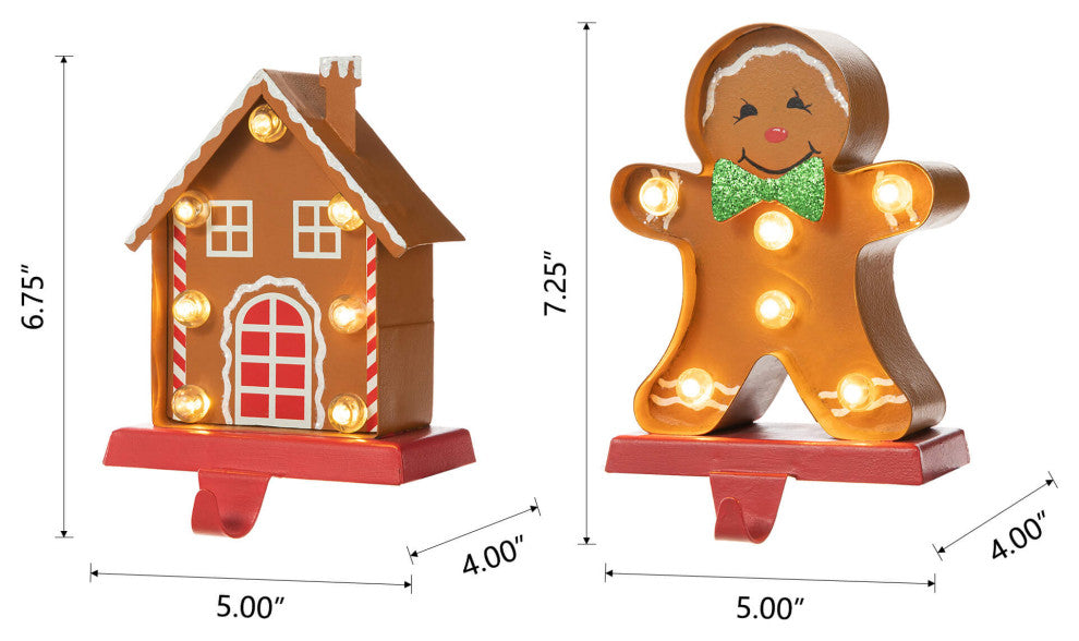 Marquee LED Metal Gingerbread Stocking Hangers, House & Man