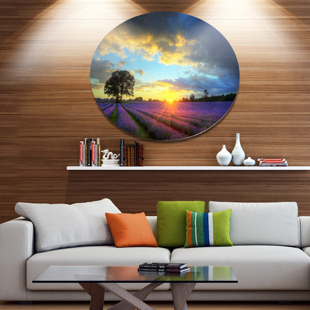 Colorful Sky Over Vibrant Lavender Field, Floral Round Wall Art, 36"