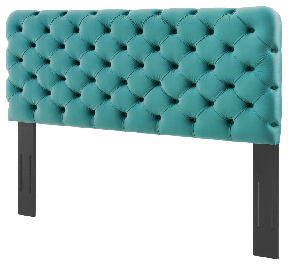 Tufted Headboard, King Size, Velvet, Teal Blue, Modern Contemporary, Bedroom