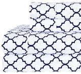 Percale Meridian 100% Cotton Sheet Set, White and Navy, King