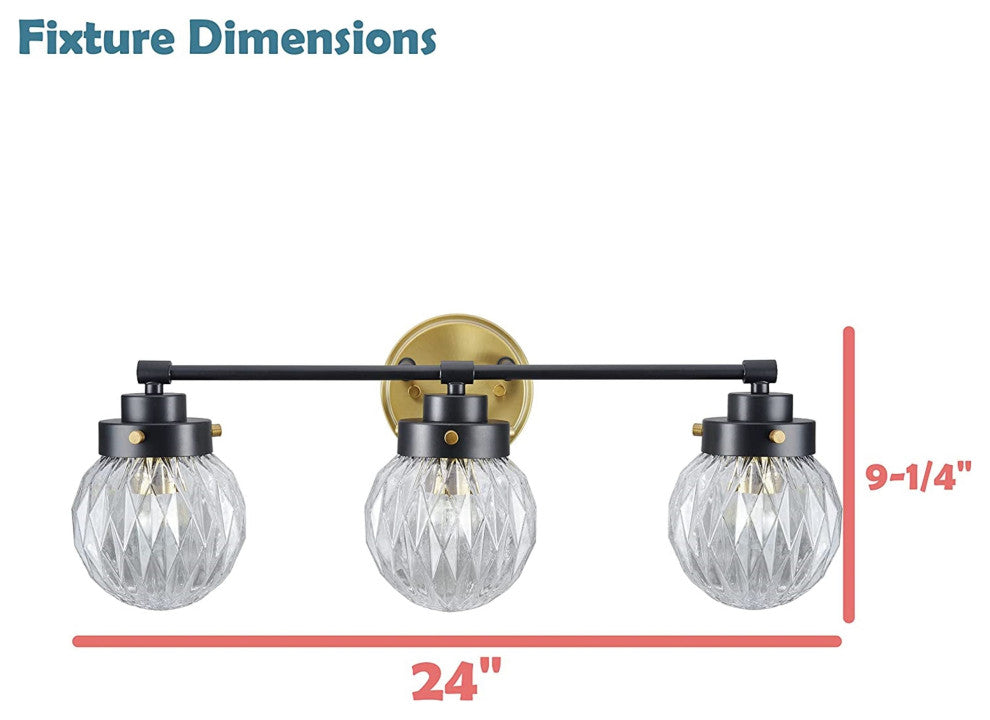 Aspen Creative 62277, Bathroom Vanity 3 Lights Fixture, Gold/Black