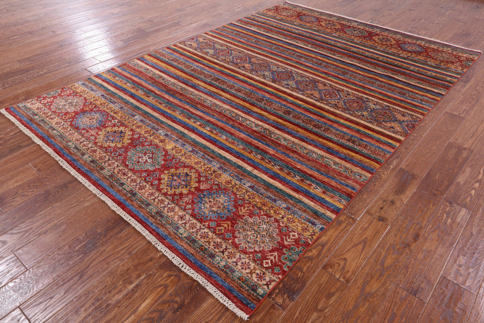 Super Kazak Khorjin Hand Knotted Rug 6' 9" X 9' 11" Q7532