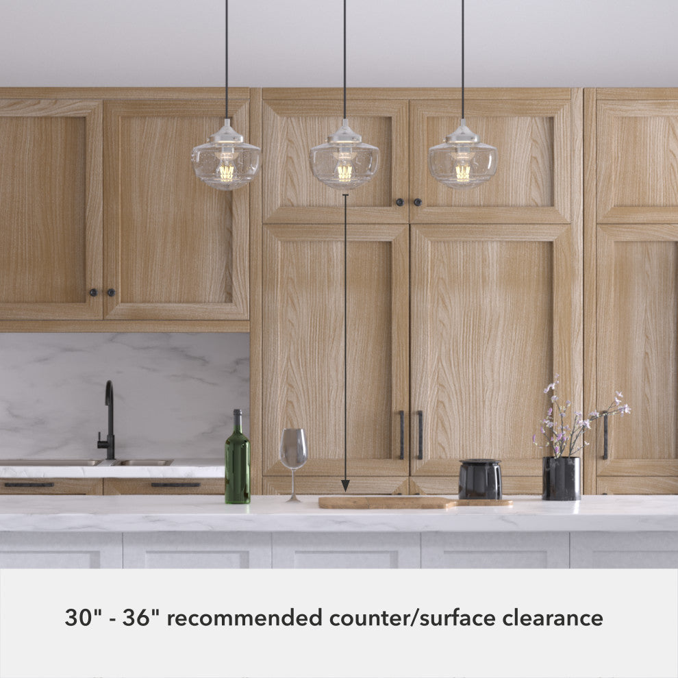 Saddle Creek Brushed Nickel, Clear Seeded Glass 3 Light Linear Cluster Light