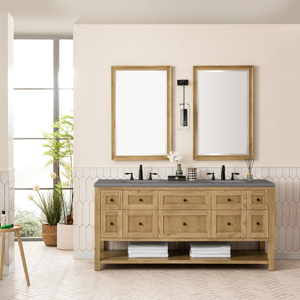Breckenridge 72" Double Vanity, Light Natural Oak, 3CM Grey Expo Top