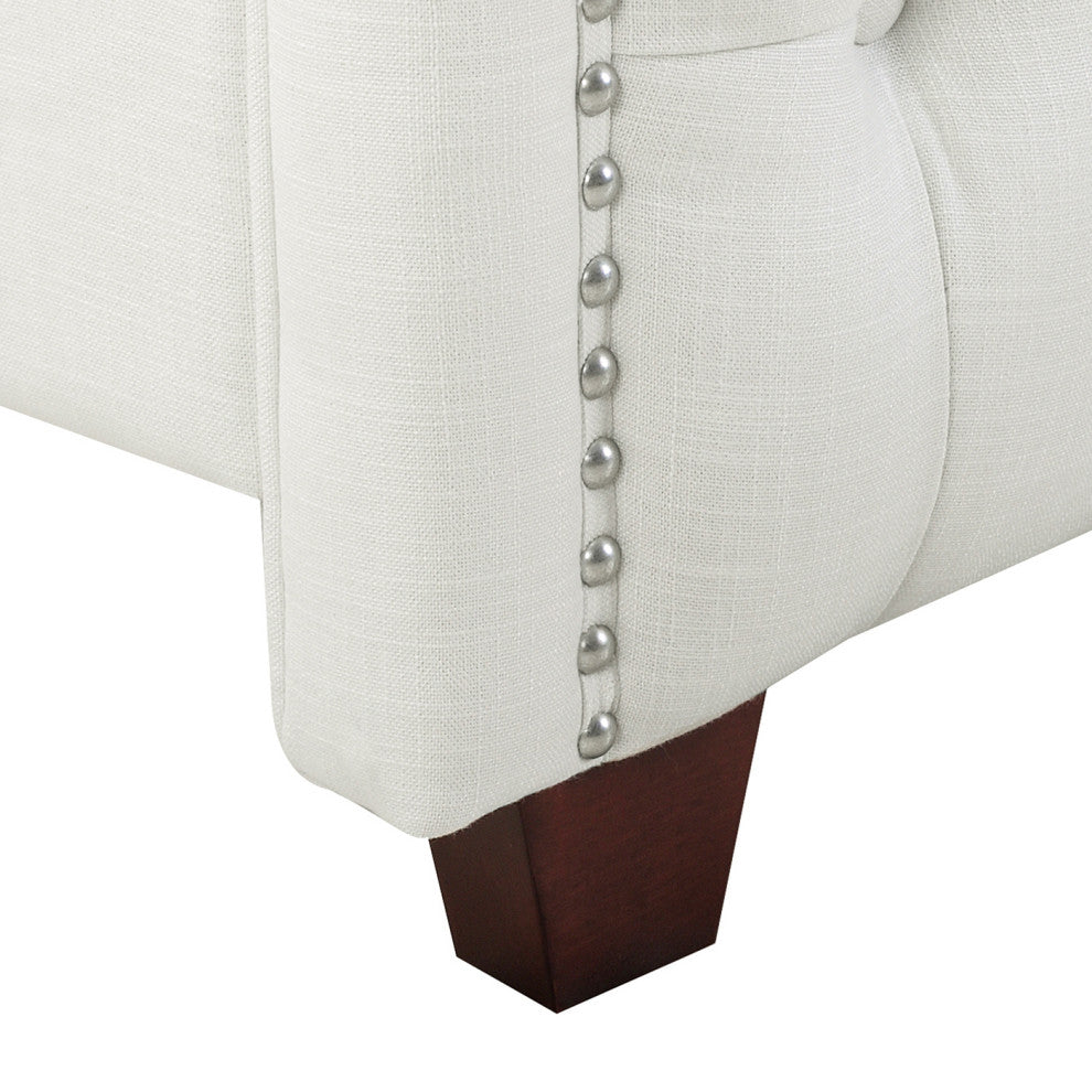 Marcella Upholstered Tufted Shelter Wingback Panel Bed, Antique White Polyester, Queen