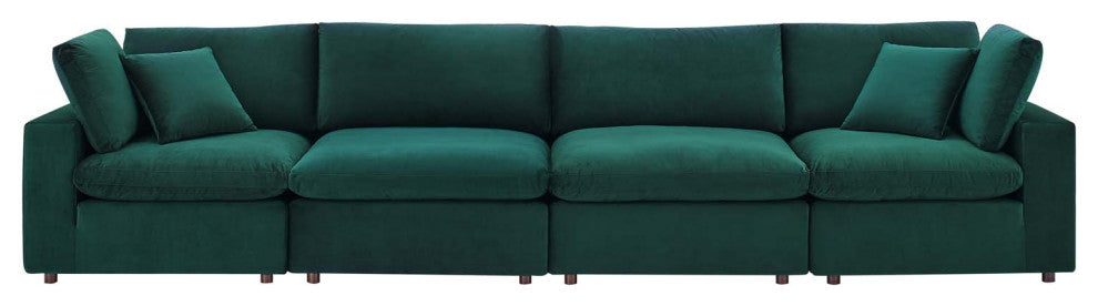 Commix Down Filled Overstuffed Performance Velvet 4-Seater Sofa Green