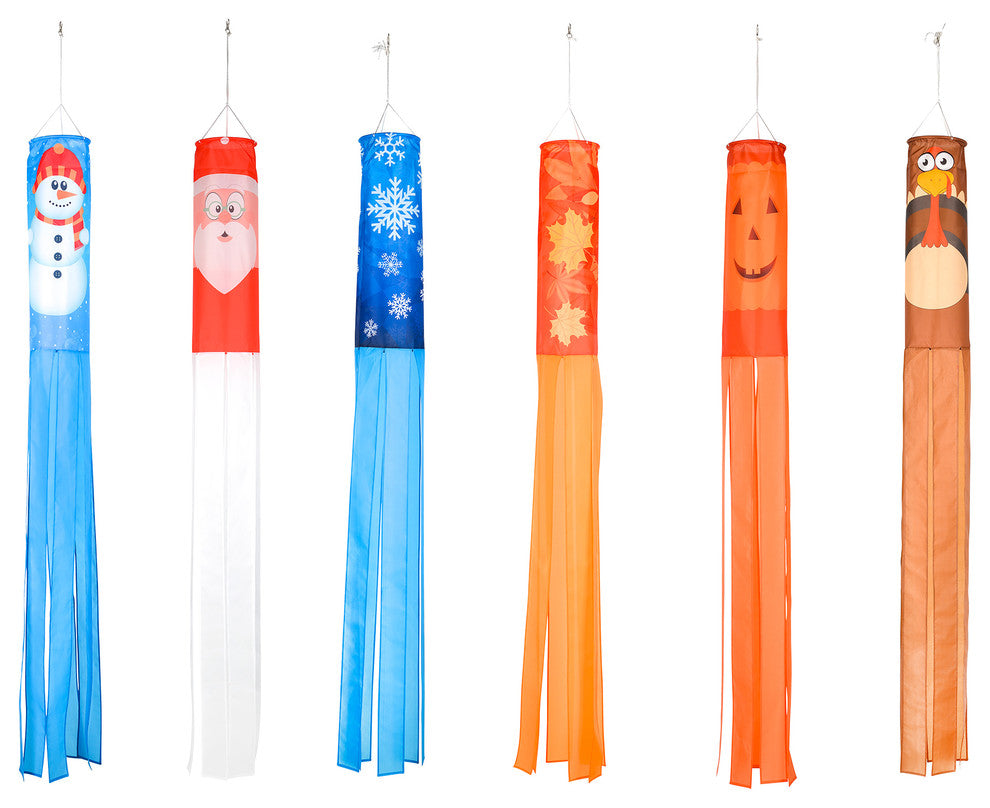 60" Fall and Winter Theme Windsocks, Blows in the Wind, 6-Piece Set
