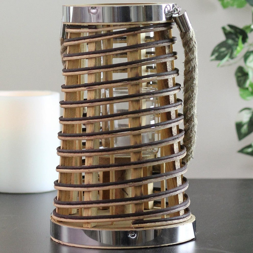 10" Rustic Chic Cylinderical Rattan Holder With Jute Handle
