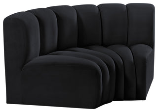Arc Velvet Upholstered 2-Pc. Inward Curved Modular Sectional, Black