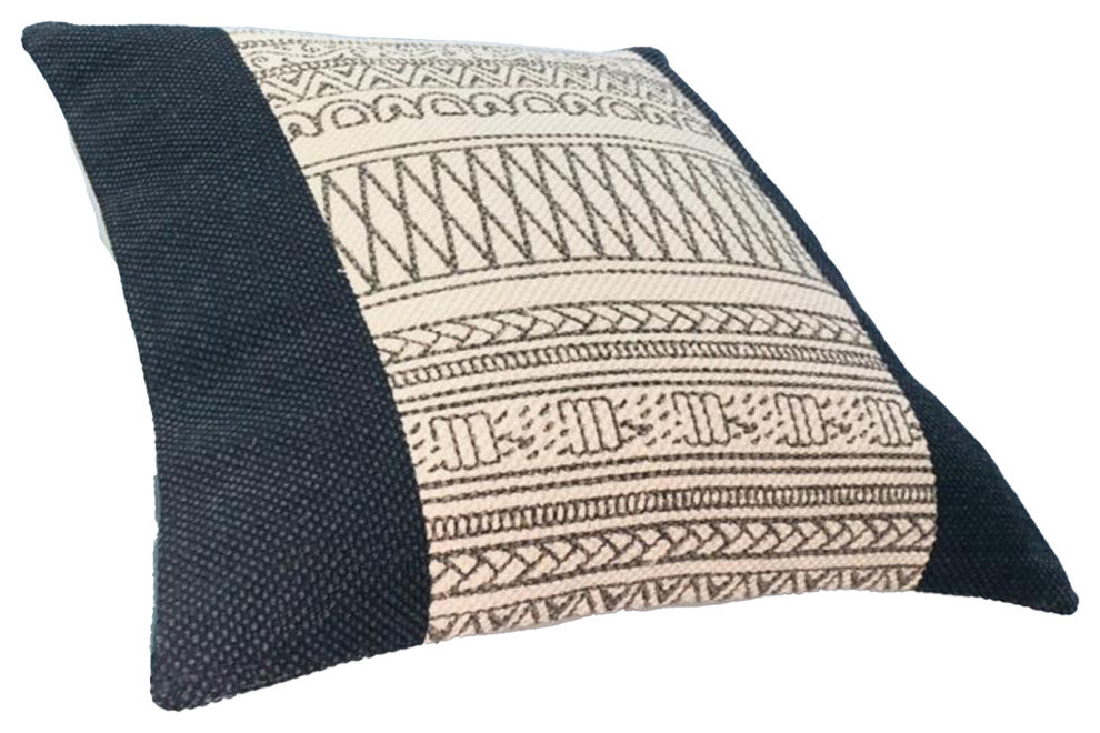 Benzara UPT-268961 Square Cotton Accent Throw Pillow, Aztec Pattern, White/Black