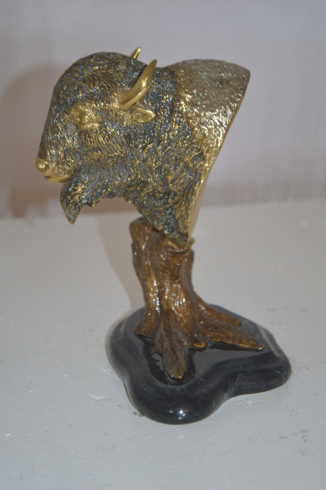 Bison Head Bronze Statue -  Size: 8"L x 5"W x 9"H.