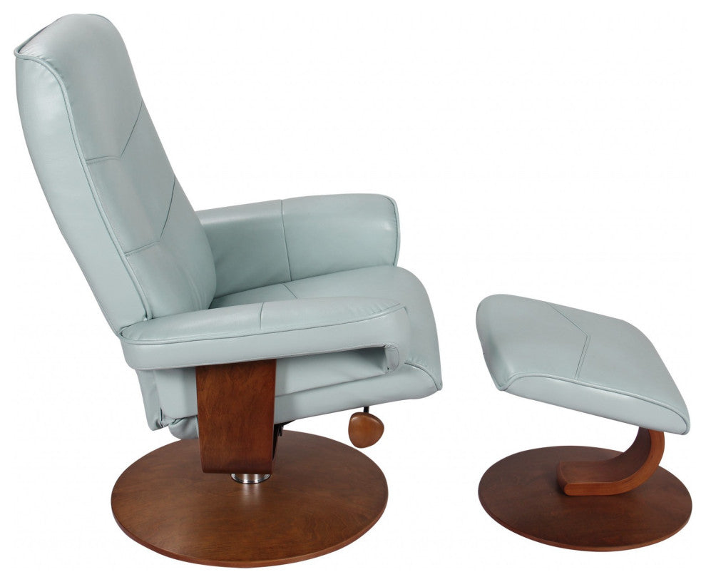 HomeRoots Contemporary Light Blue Swivel Recliner and Ottoman Set