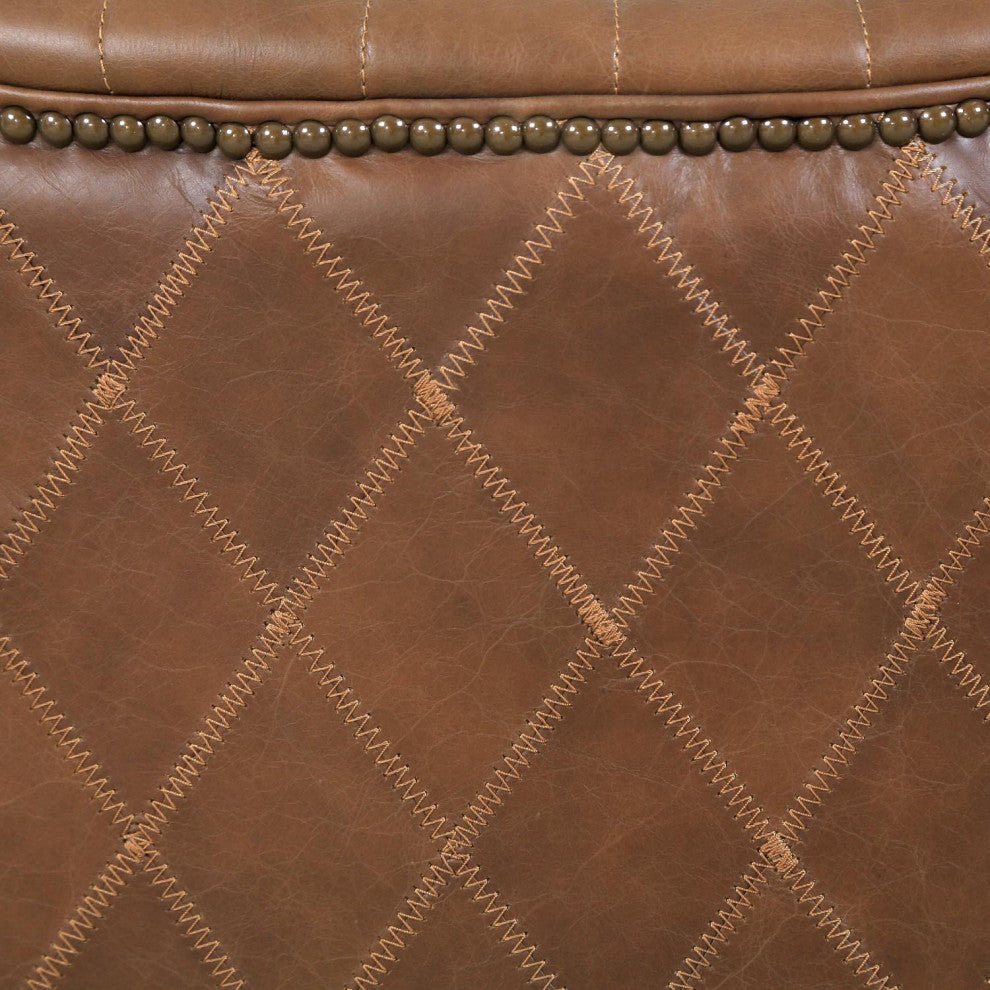 Pasargad Home Harrison Top Grain Leather Upholstered Wing Chair, Brown