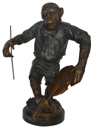 Monkey with Violin bronze statue - Size: 20"L x 17"W x 26"H.