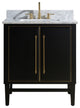 Mason 31" Vanity Combo, Black, Matte Gold Hardware / Natural 1" Carrara White Marble Countertop and Backsplash