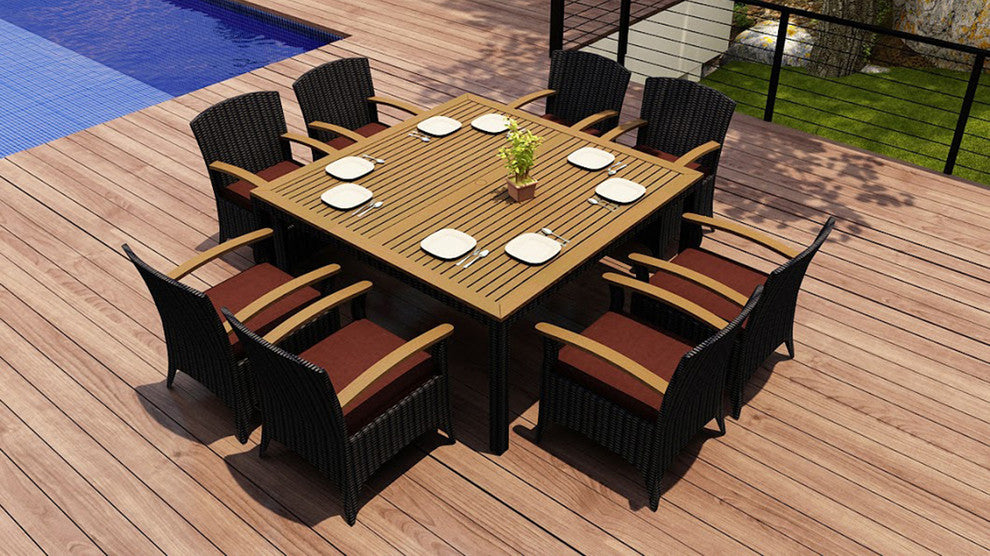 Arbor 9 Piece Arm Square Dining Set, Canvas Henna