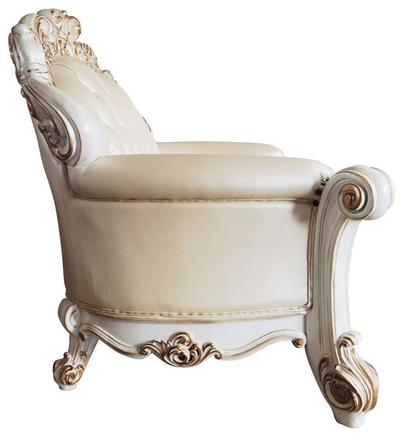 Vendome Loveseat With 3 Pillows, Champagne Synthetic Leather