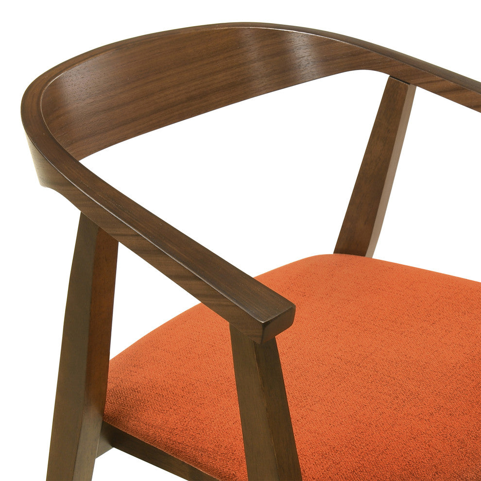 Santana 7-Piece Round Walnut Wood Dining Table Set With Orange Fabric