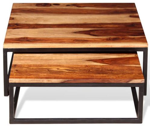 vidaXL Nesting Table Set of 2 Coffee Table Side End Table Solid Wood Sheesham