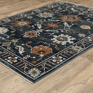 Keller Traditional Floral Navy/ Rust Area Rug, 9'10" x 12'10"