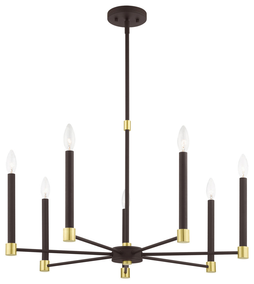 Karlstad Seven Light Chandelier, Bronze With Satin Brass Accents
